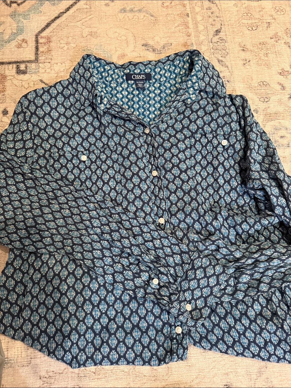 Chaps women’s  Navy and Light Blue Geometric Button-Down Shirt